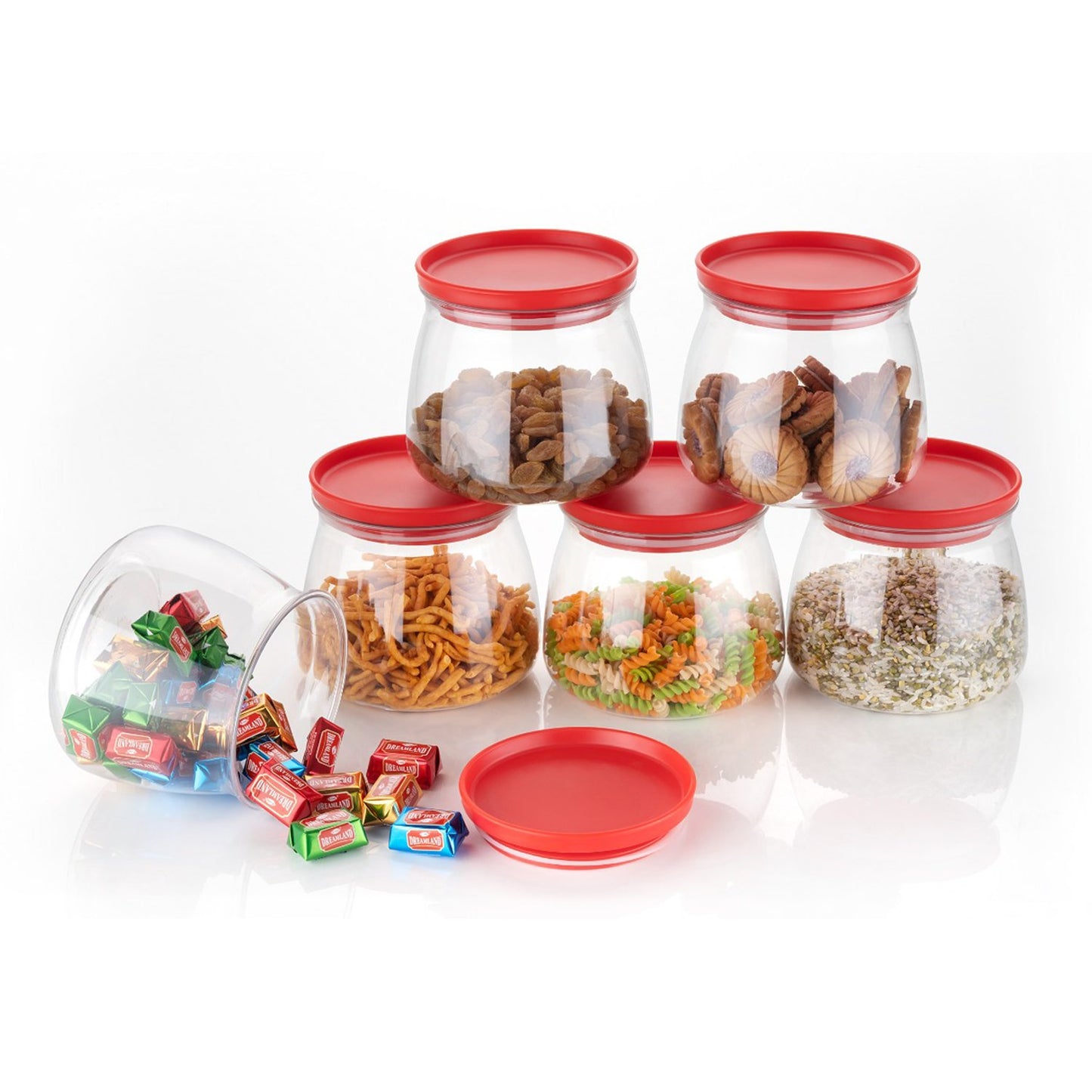 2286 Matka Shaped Jar With Air Tight Leak Proof Lid (Multicolour) (Set Of 6) (900ml) Default Title - Anthro Bazaar