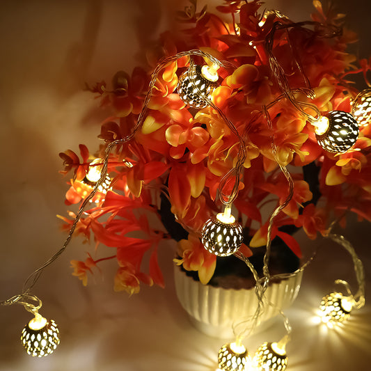 LumiSphere™ 3M Metal Ball LED String Lights – Warm Golden Decorative Fairy Lights