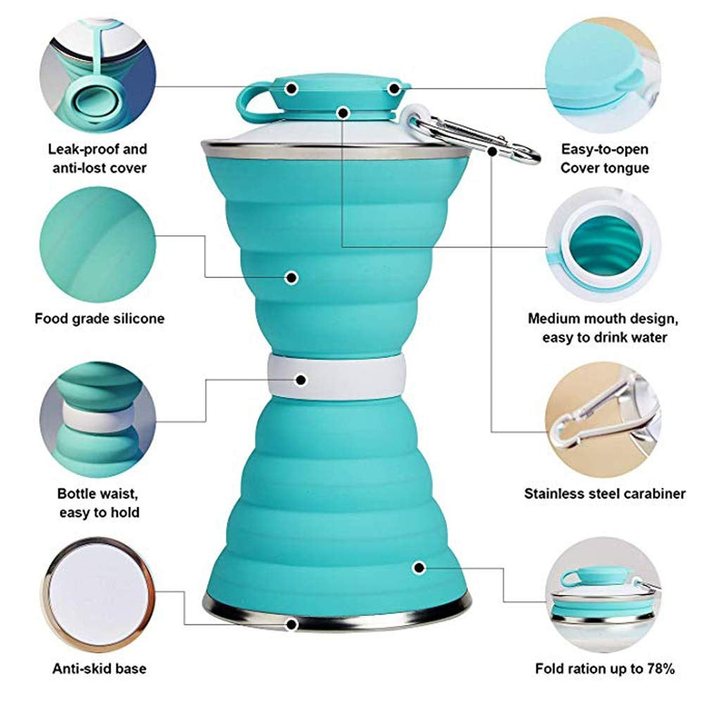 Silicone Traveling Water Bottle BPA Free - Leak Proof Lightweight Collapsible
