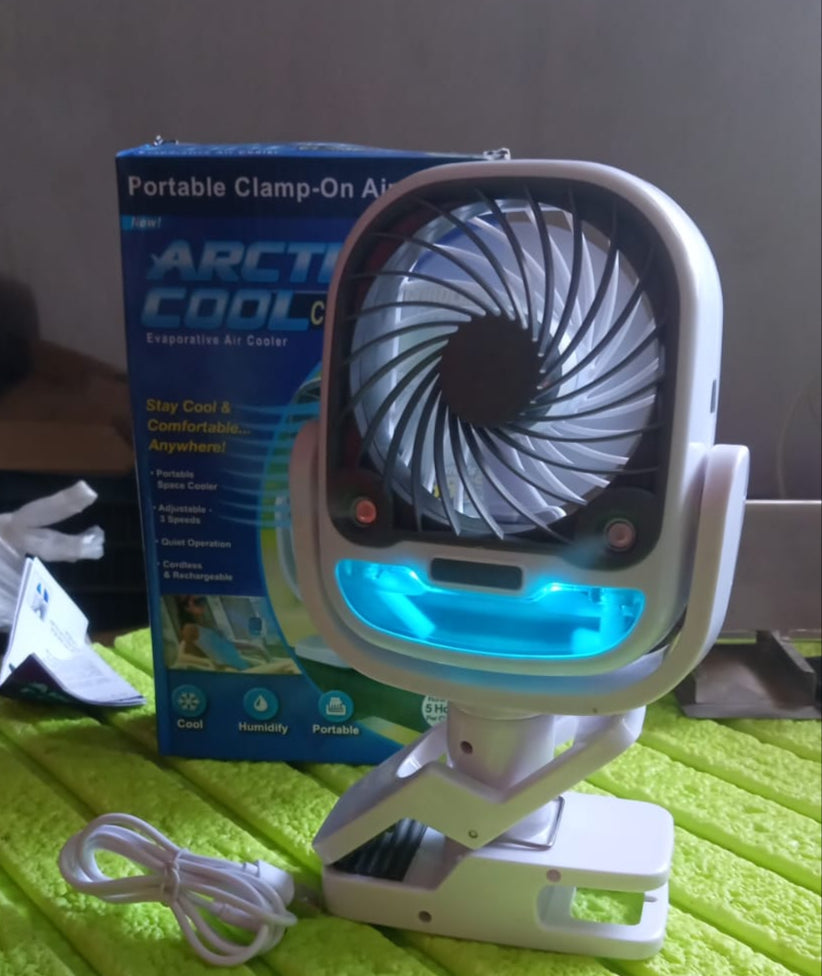 Air Portable Fan with Clamp | Rechargeable 3-Speed Mini Cooler & LED Light