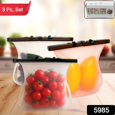 5985 Reusable Silicone Food Storage Bag 3 Bag Set Leakproof Lock Reusable Flat Bottom Freezer Bags Sandwich Bags Silicone Food Grade Kids Snack Bags Bpa Free Microwave Dishwasher Safe Default Title - Anthro Bazaar